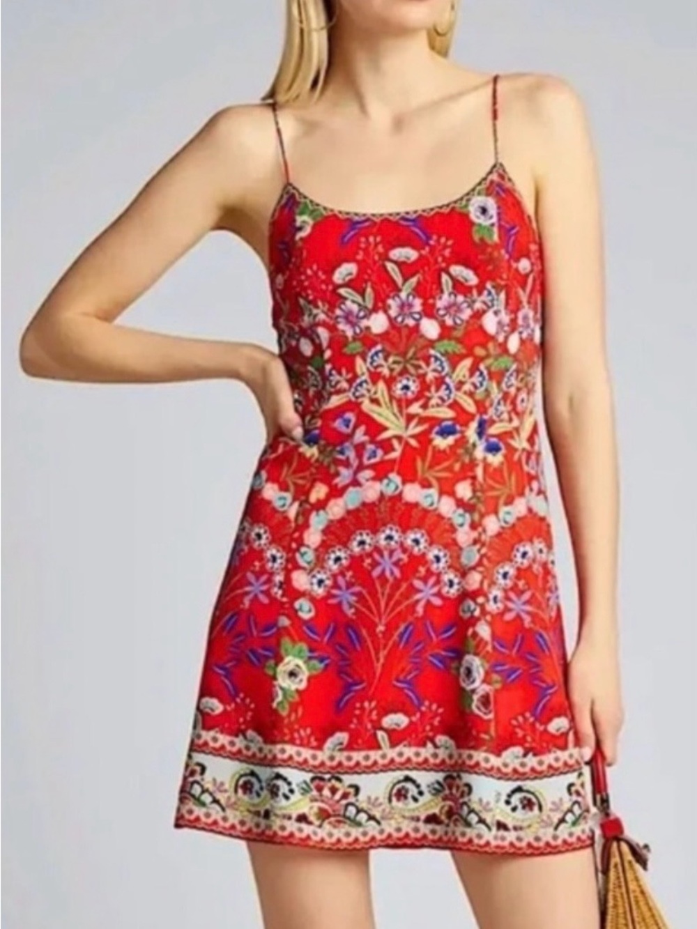 Alice + Olivia Ira Sleeveless Mini Dress Size 4 Red Floral Whimsy Boho Festival